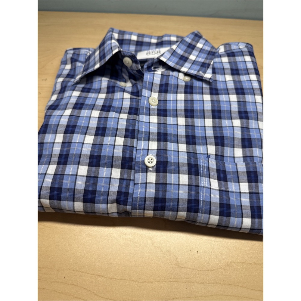 Scott Barber Button Dress Shirt Men‎ L Blue Plaid Long Sleeve Cotton Long Sleeve